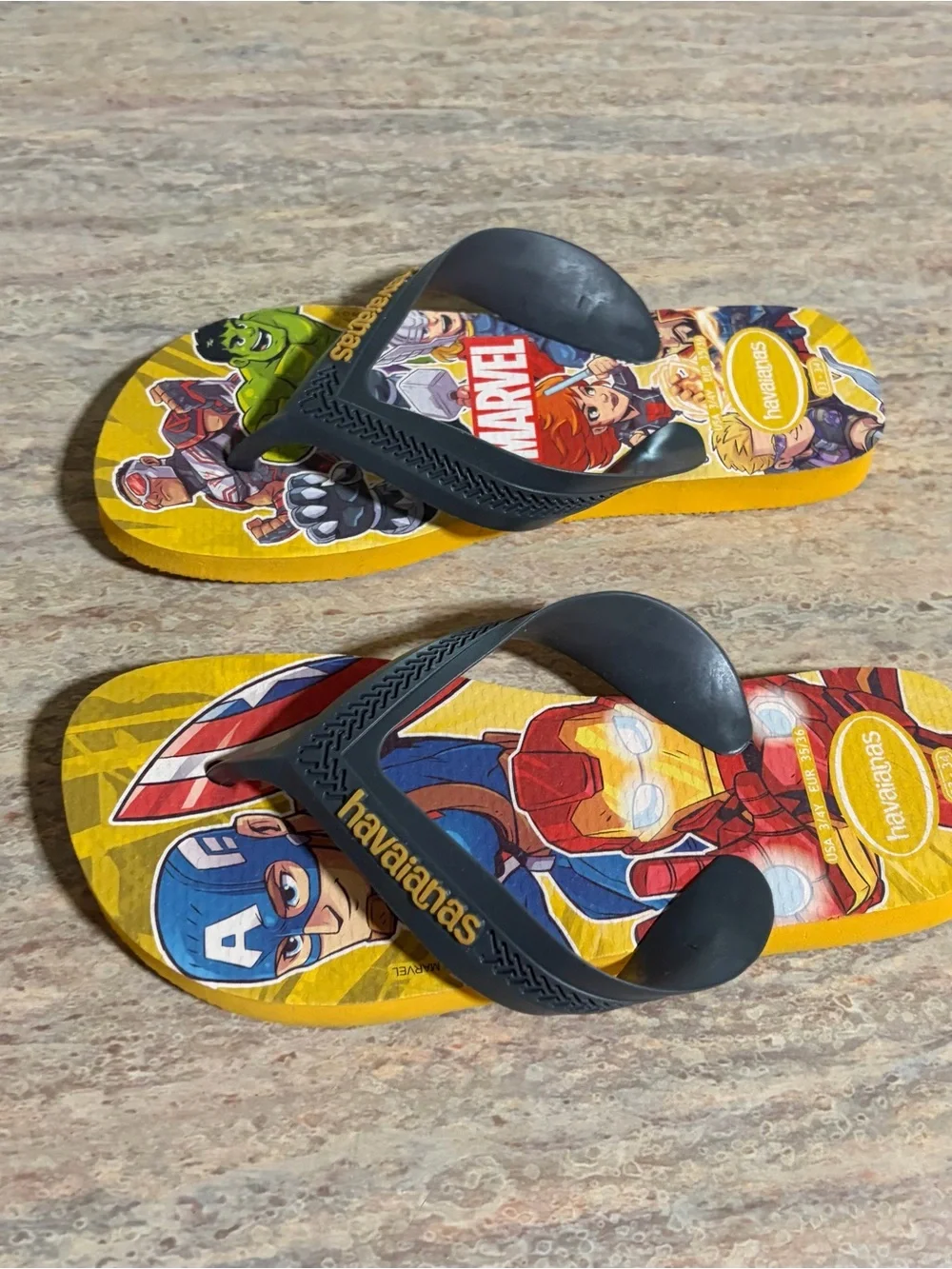 Havaianas Kids Yellow Marvel Avengers Flip Flops with Black Straps